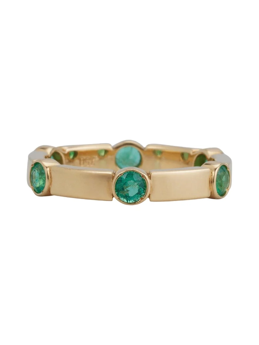 18K Yellow Gold Stepping Stones Stream Ring with Emeralds 18K Yellow Gold Stepping Stones Stream Ring with Emeralds