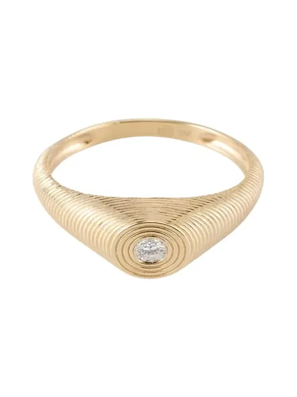 14k Fluted Diamond Signet Ring