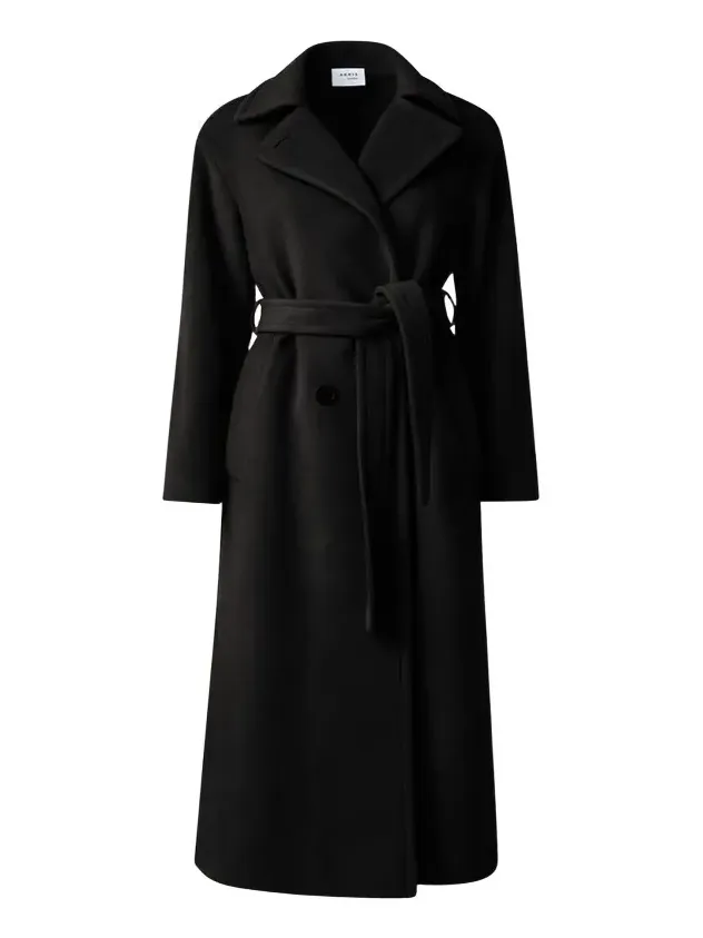 Long Double-Breast Belted Wool-Cashmere Coat