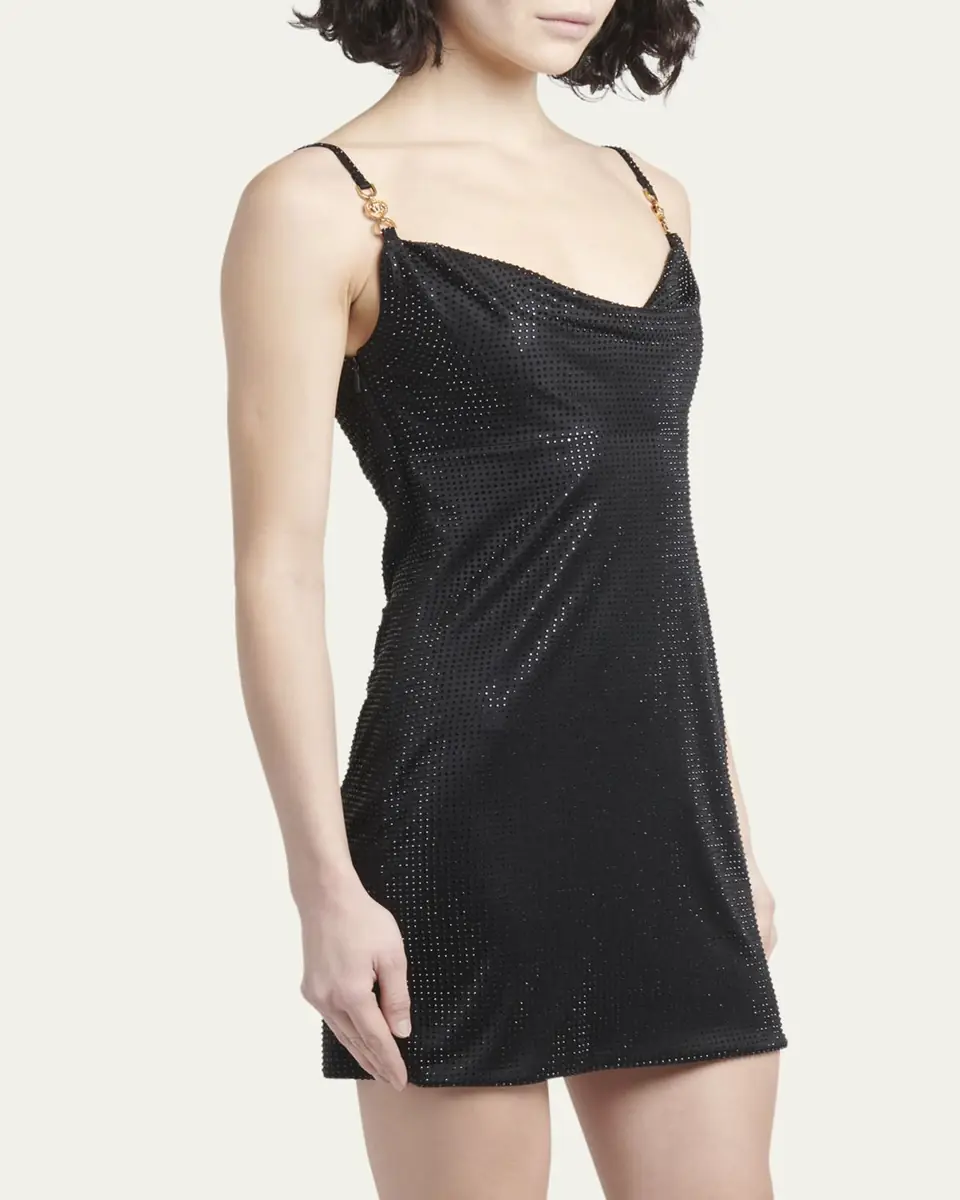 Versace Cowl-Neck Strass Embellished Jersey Mini Slip Dress | Thumbnail 4