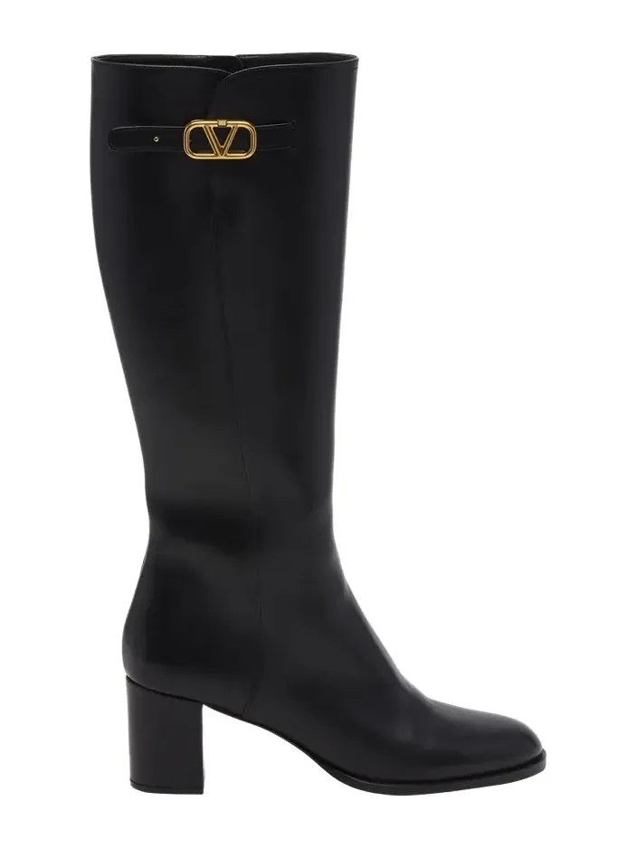 Leather Knee High Boots with V Logo Leather Knee High Boots with V Logo