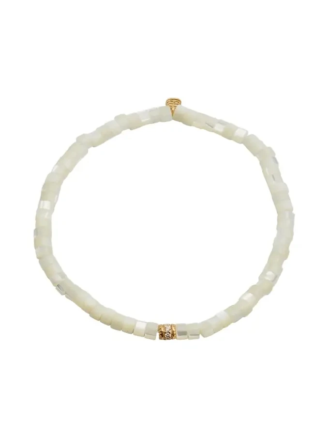 14K Yellow Gold Scallop Edge Pave Rondelle and Mother-of-Pearl Bracelet 14K Yellow Gold Scallop Edge Pave Rondelle and Mother-of-Pearl Bracelet