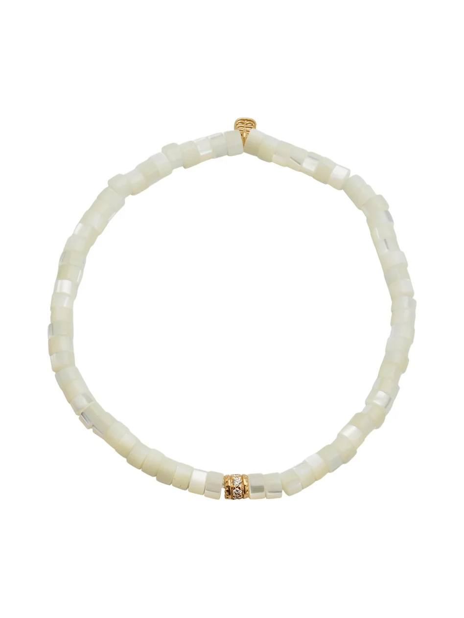 14K Yellow Gold Scallop Edge Pave Rondelle and Mother-of-Pearl Bracelet 14K Yellow Gold Scallop Edge Pave Rondelle and Mother-of-Pearl Bracelet