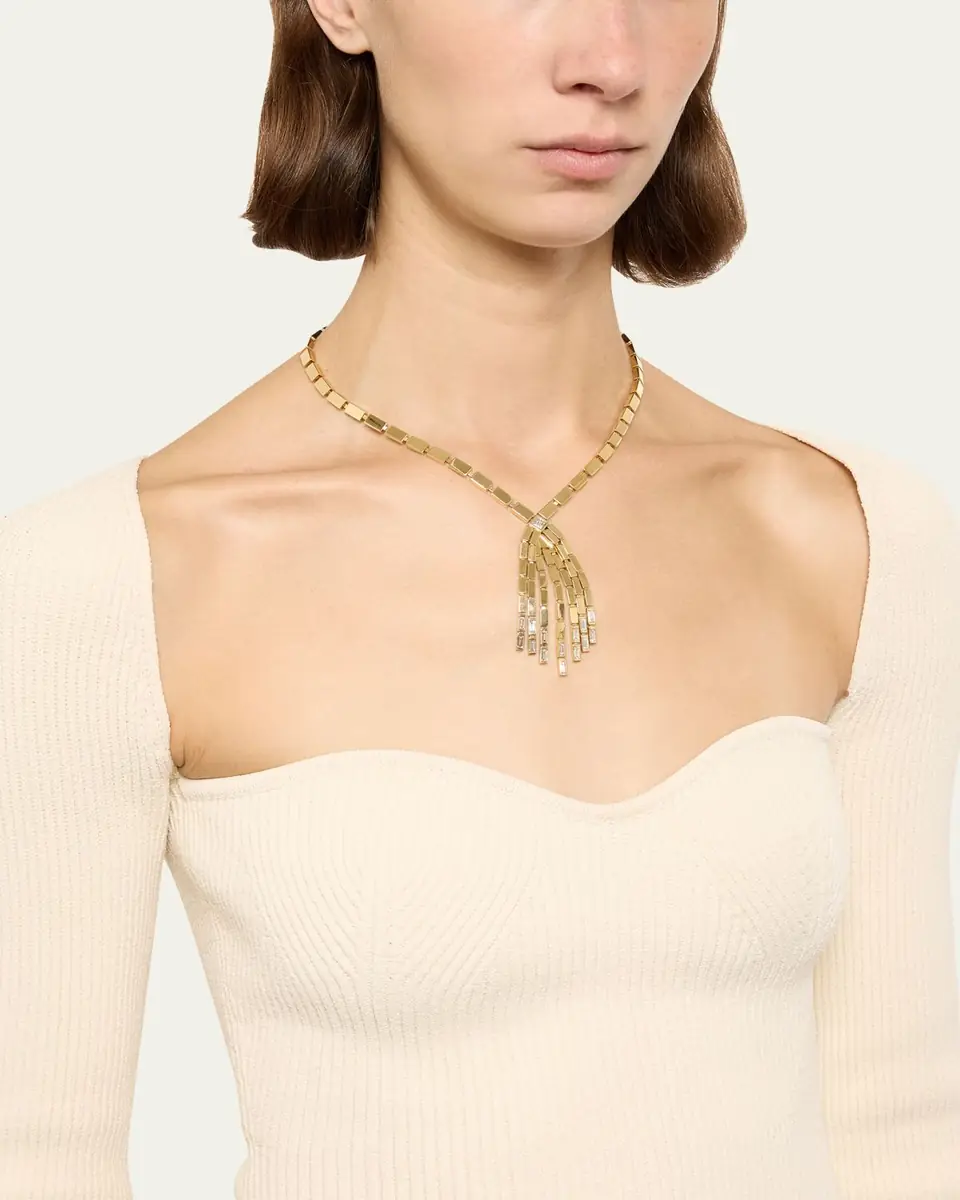 ILEANA MAKRI 18K Yellow Gold Diamond Baguette Cascade Necklace | Thumbnail 2 ILEANA MAKRI 18K Yellow Gold Diamond Baguette Cascade Necklace | Thumbnail 2