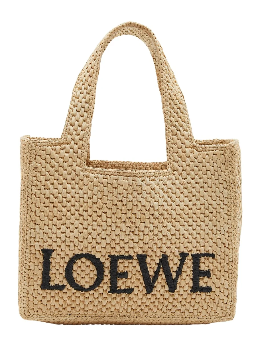 x Paula's Ibiza Font Logo Small Tote Bag in Raffia x Paula's Ibiza Font Logo Small Tote Bag in Raffia