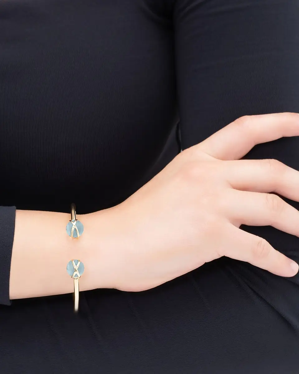 L. Klein Prisma 18k Gold Bangle Bracelet with Aquamarine | Thumbnail 2 L. Klein Prisma 18k Gold Bangle Bracelet with Aquamarine | Thumbnail 2