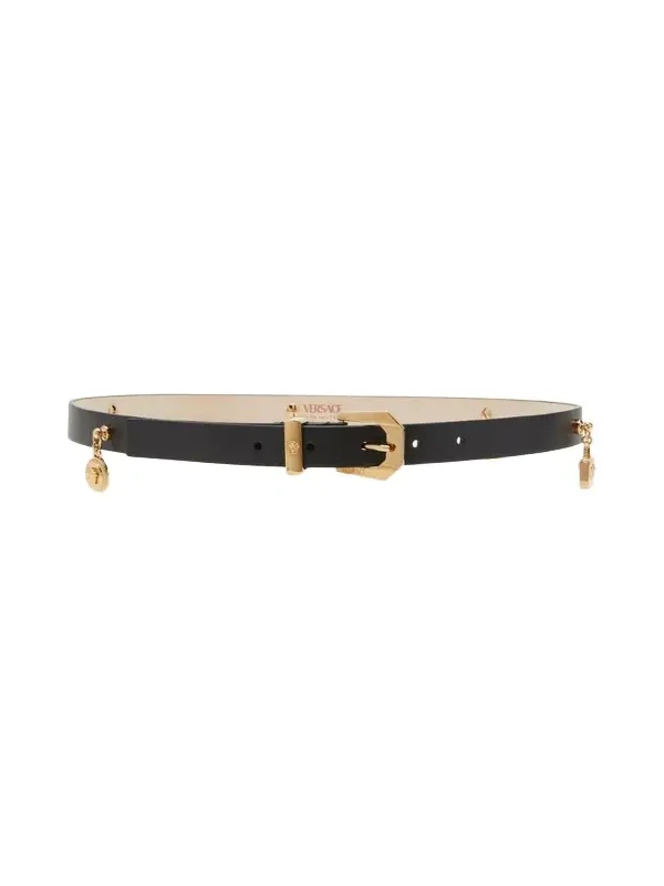 Versace H20 Medusa Charm Leather & Brass Belt