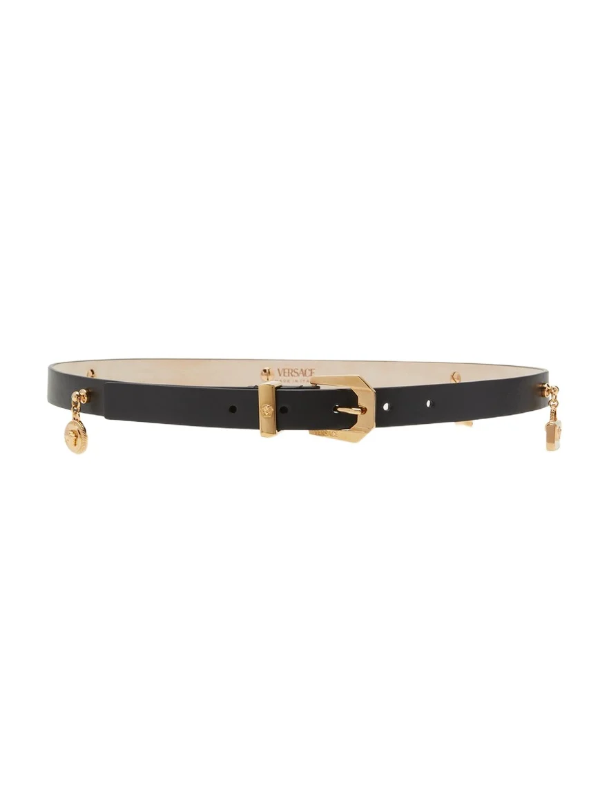 Versace H20 Medusa Charm Leather & Brass Belt