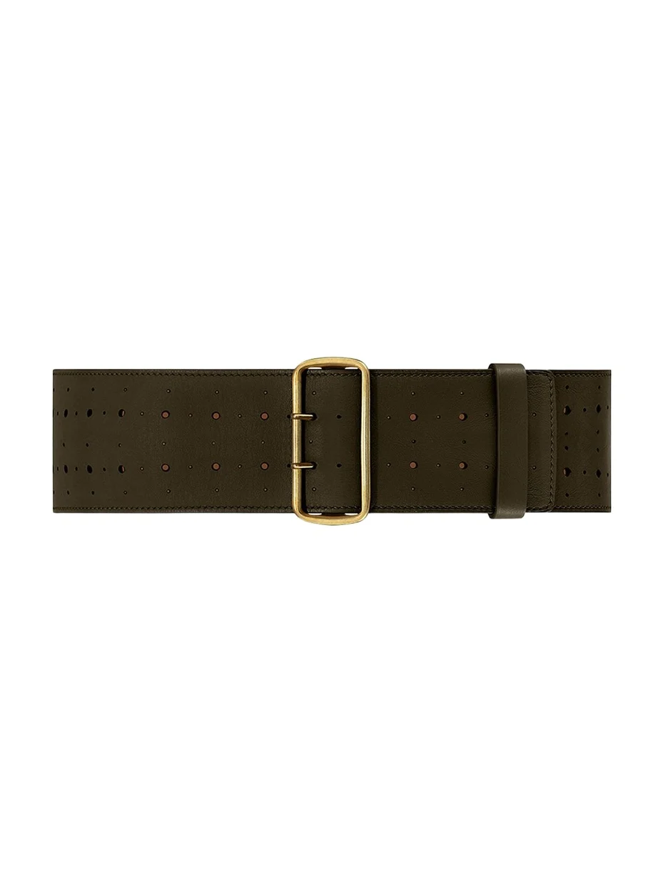La Celeste Perforated Wide Leather Belt