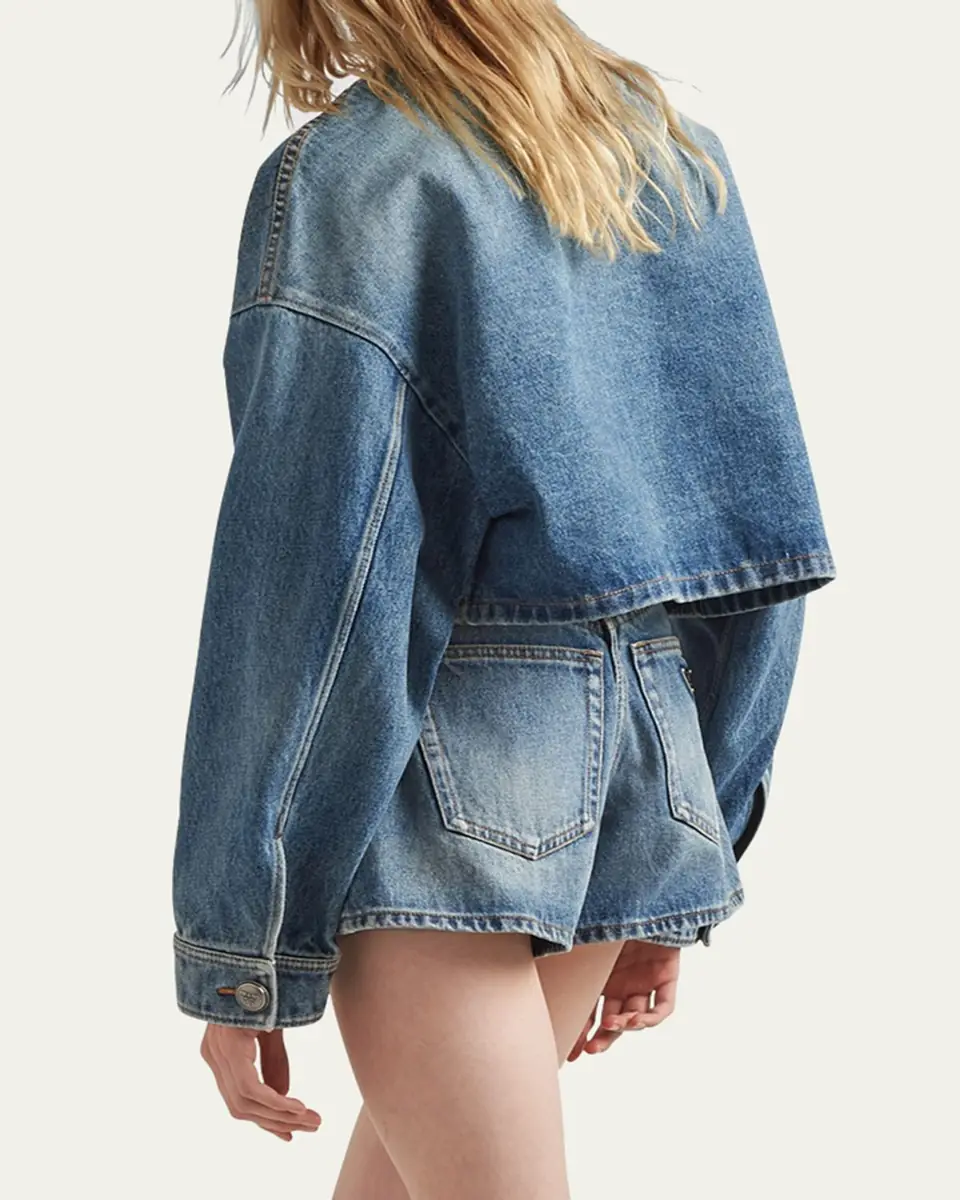 Prada Crop Collarless Denim Jacket | Thumbnail 3 Prada Crop Collarless Denim Jacket | Thumbnail 3