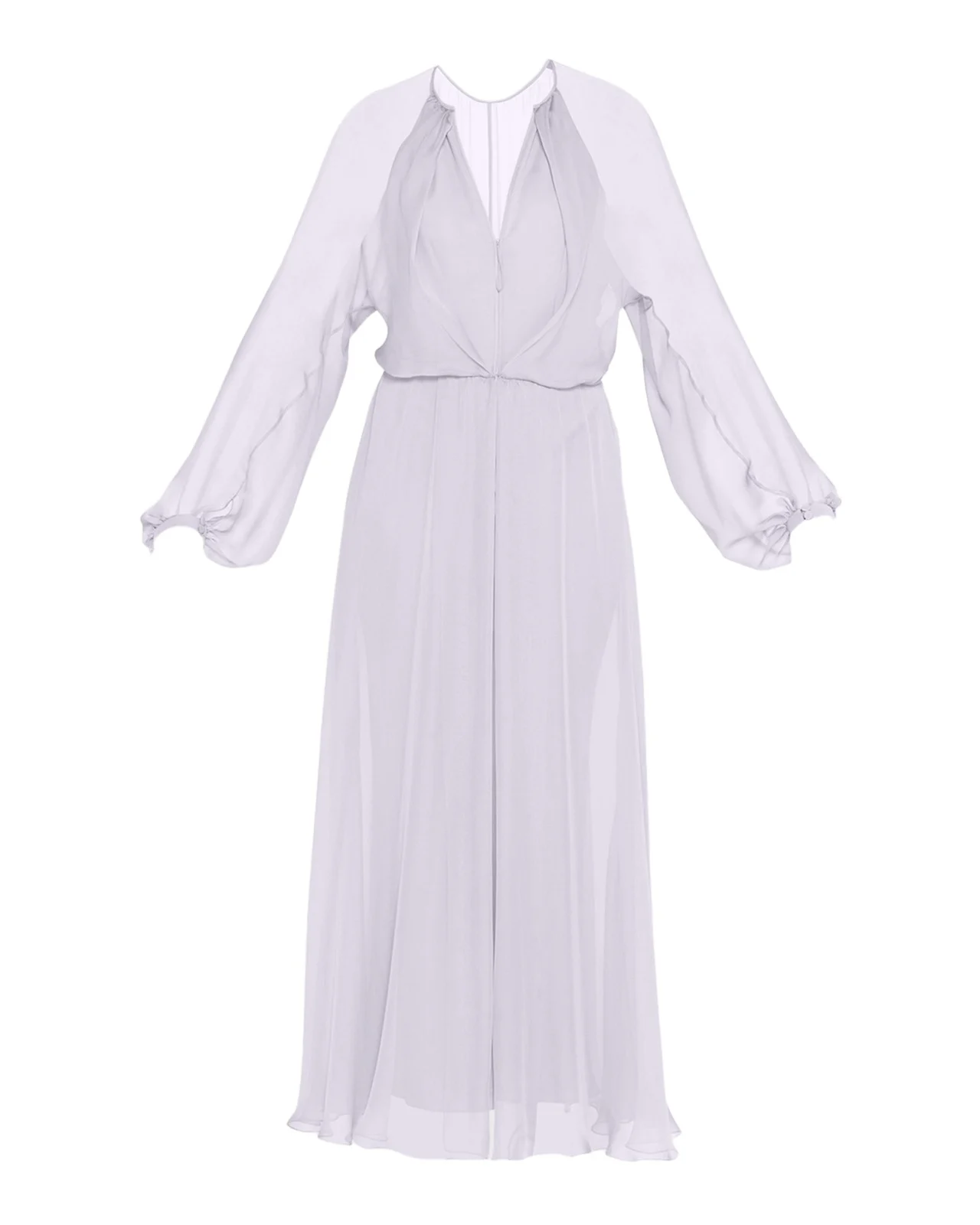Zip-Front Long-Sleeve Silk Chiffon Layered Gown Zip-Front Long-Sleeve Silk Chiffon Layered Gown