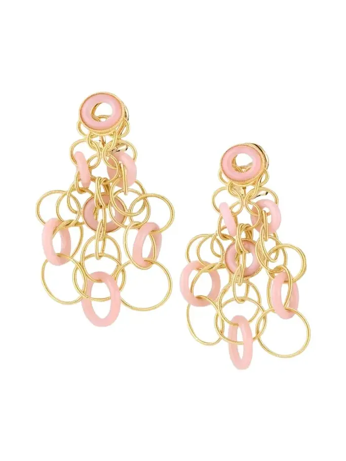 Hawaii 18K Yellow Gold Pink Opal Earrings, 5cm Hawaii 18K Yellow Gold Pink Opal Earrings, 5cm