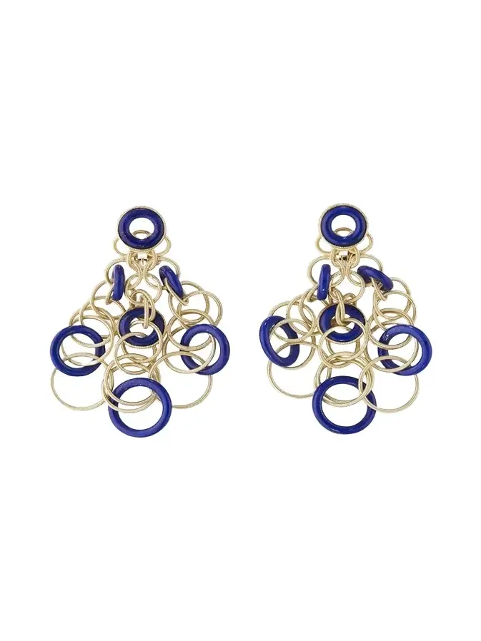 Hawaii 18K Gold Pendant Earrings with Lapis Lazuli, 5cm