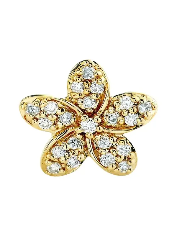Yellow Gold Plumeria Diamond Flower Stud Earring, Single