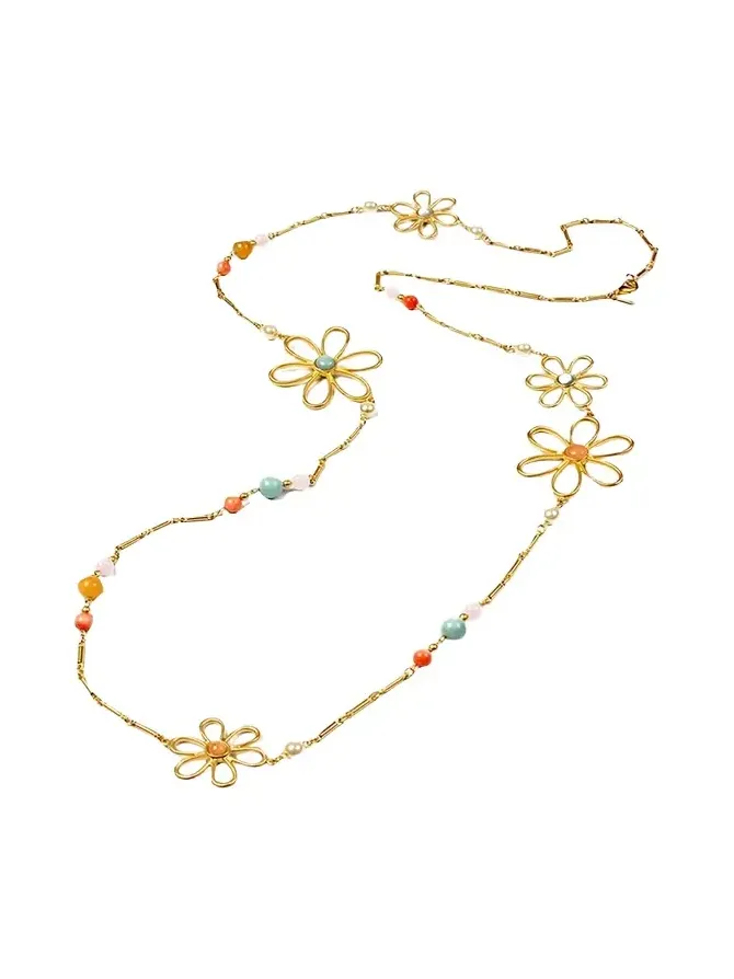 Hippie Flower & Bead Long Necklace Hippie Flower & Bead Long Necklace