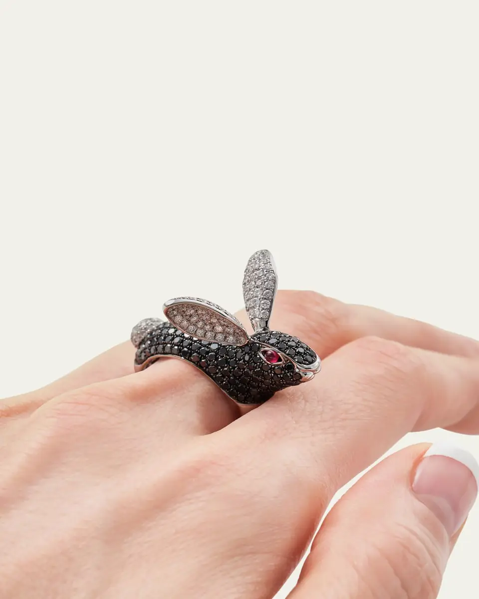 Mio Harutaka 18k White Gold Black and White Diamond Bunny Ring | Thumbnail 2 Mio Harutaka 18k White Gold Black and White Diamond Bunny Ring | Thumbnail 2