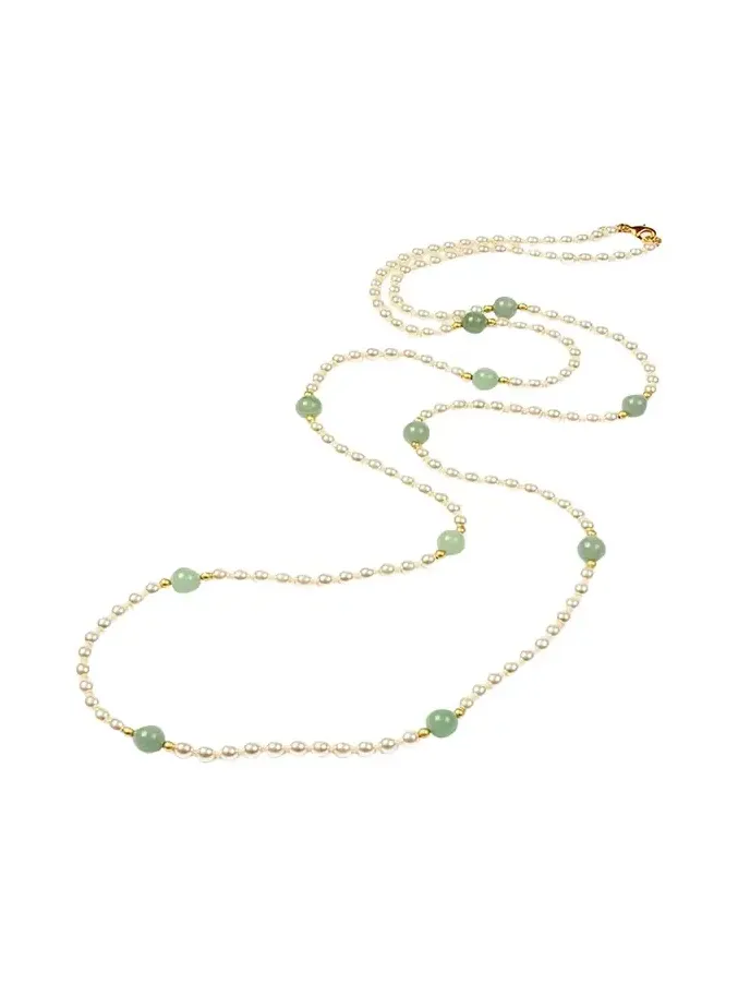 Hippie Jade Bead & Pearly Long Necklace Hippie Jade Bead & Pearly Long Necklace