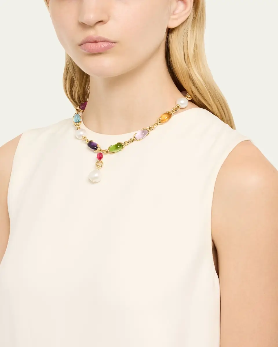Verdura Fulco Y 18K Yellow Gold Necklace with South Sea Pearls, Diamonds, and Precious Gemstones | Thumbnail 2
