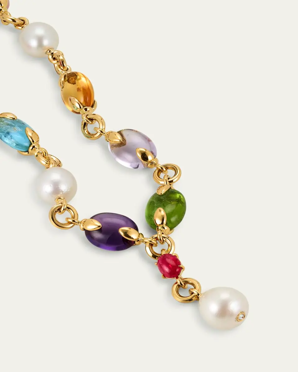 Verdura Fulco Y 18K Yellow Gold Necklace with South Sea Pearls, Diamonds, and Precious Gemstones | Thumbnail 3