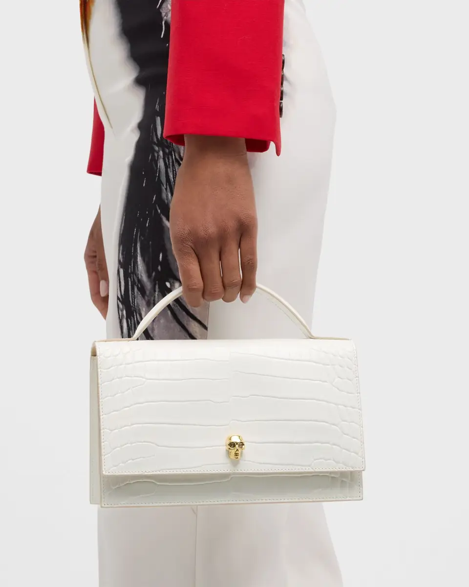 Alexander McQueen Medium Skull Croc-Embossed Top-Handle Bag | Thumbnail 3 Alexander McQueen Medium Skull Croc-Embossed Top-Handle Bag | Thumbnail 3