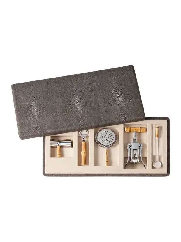 AERIN Faux Shagreen Bamboo Bar Set