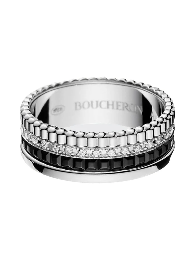 Boucheron Quatre Small Ring in White Gold with Diamonds and Black PVD