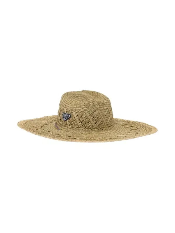 Prada Men's Triangle Logo Straw Hat