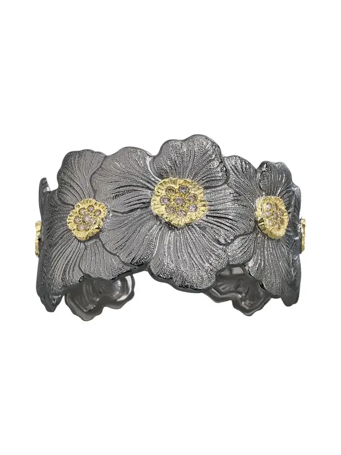 Blossom Gardenia Cuff in Burnished Silver