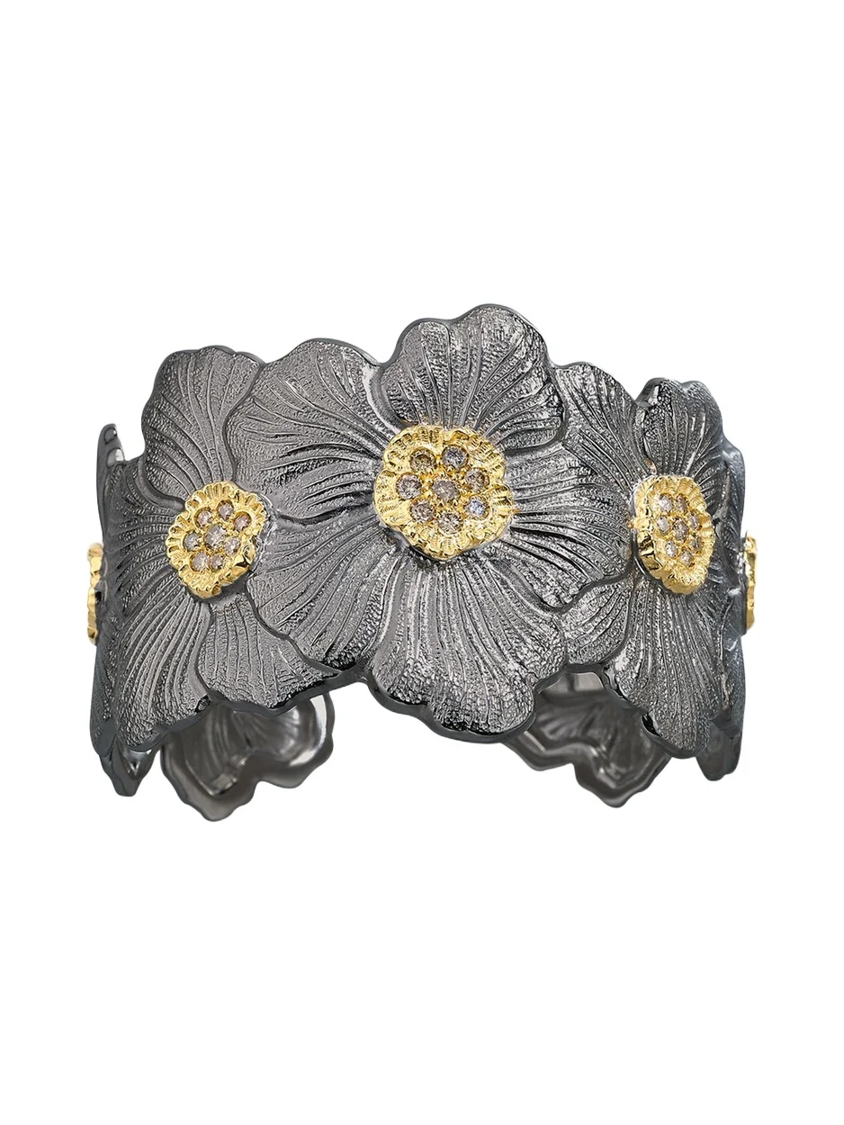 Blossom Gardenia Cuff in Burnished Silver