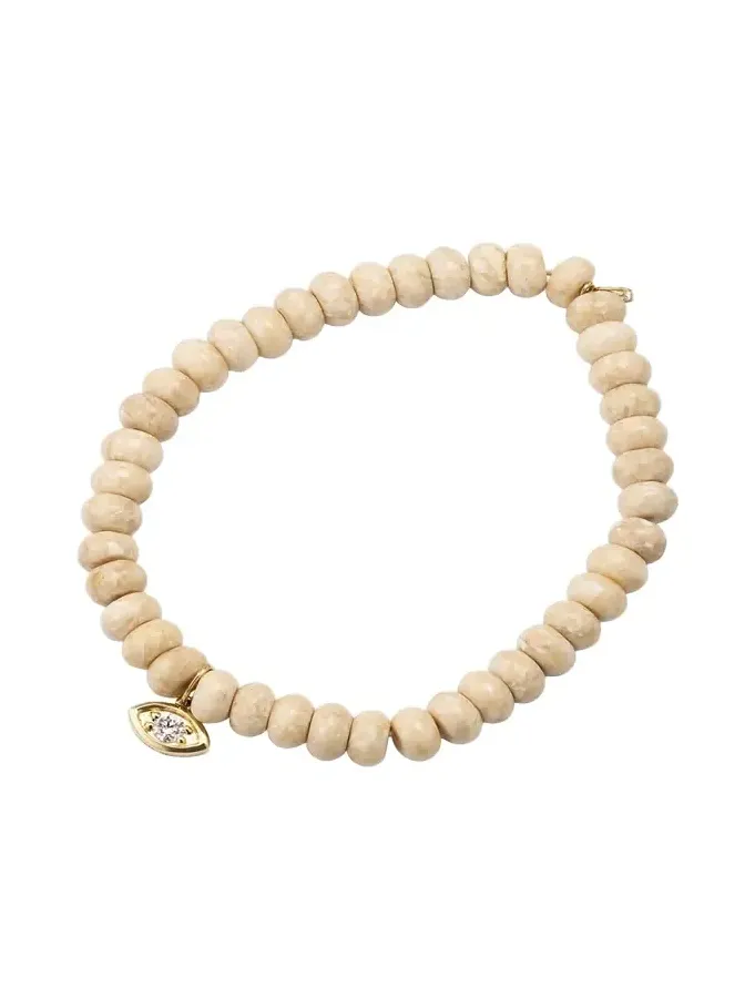 Diamond Marquise Eye Charm & Cream Jasper Bead Bracelet