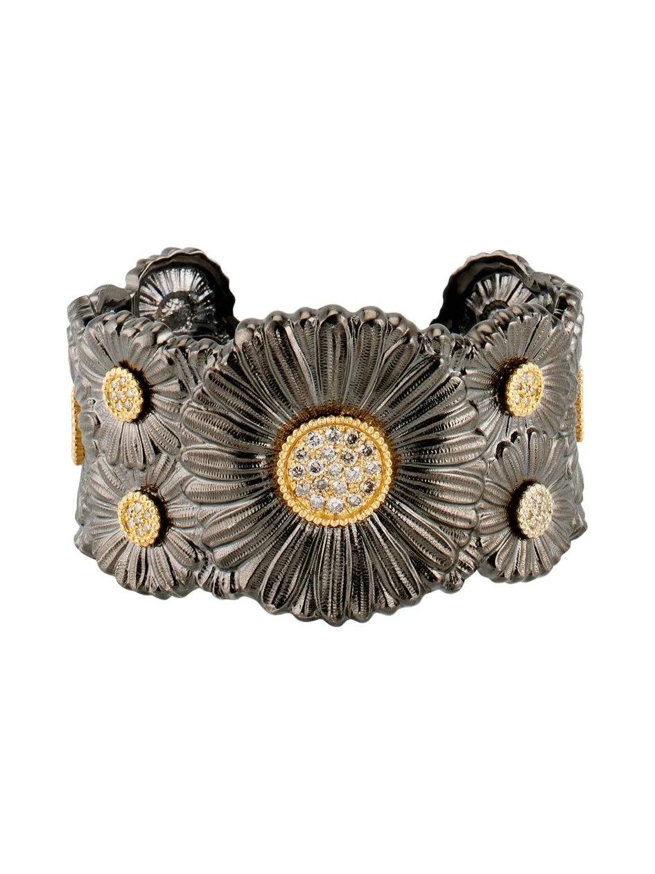 Silver and 18K Gold Daisy Blossoms Bracelet with Diamonds
