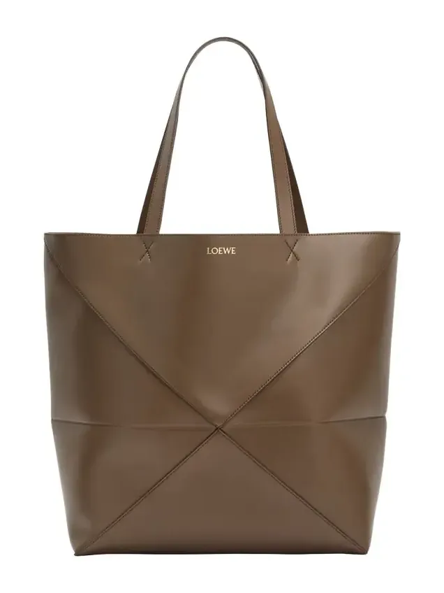 Puzzle Fold Large Tote Bag in Shiny Leather