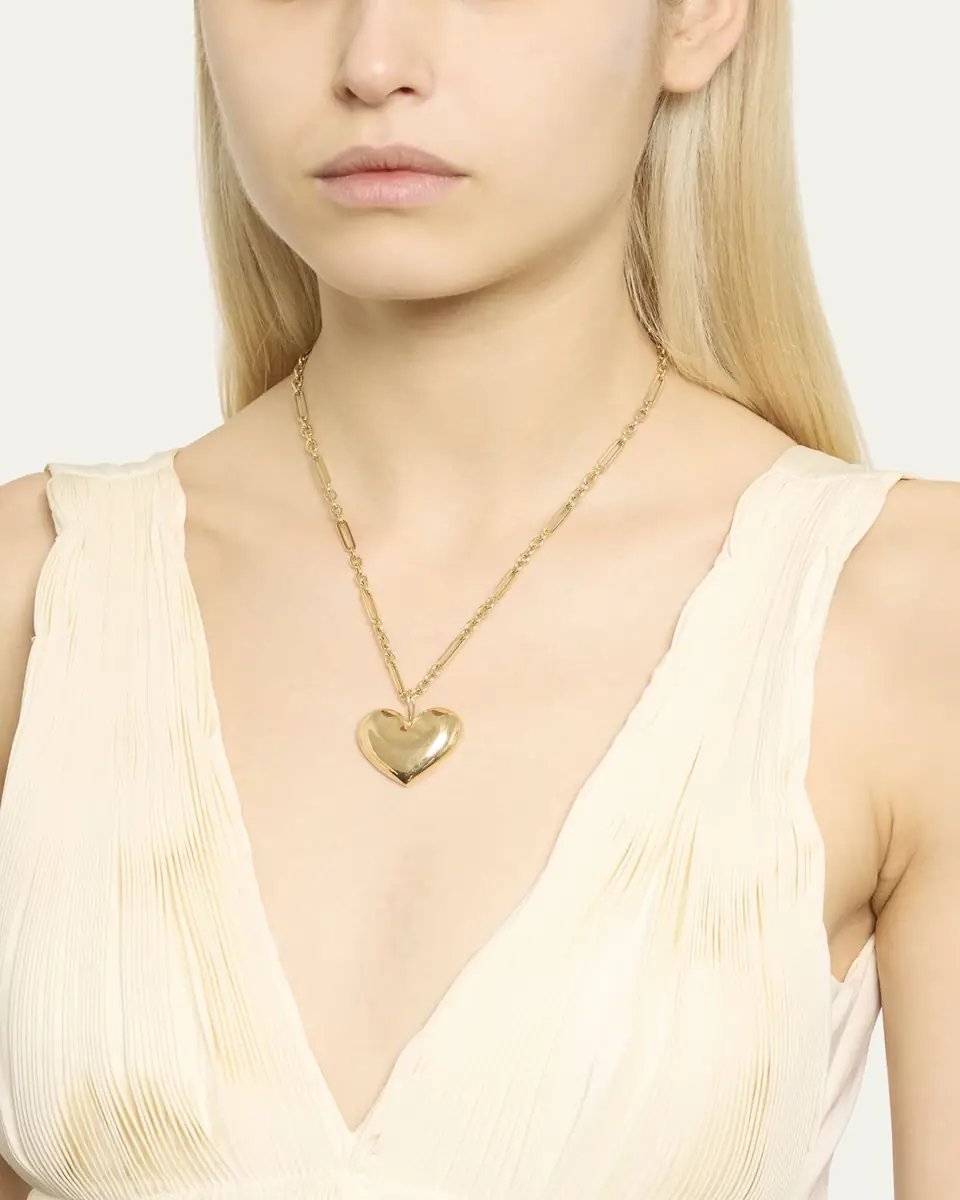 Brent Neale All Gold Puff Heart Pendant on Chain Necklace, 18"L | Thumbnail 3