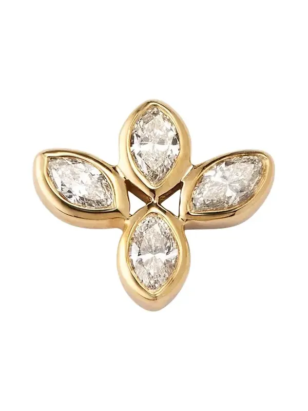 14K Yellow Gold Marquise Diamond Flower Stud Earring, Single 14K Yellow Gold Marquise Diamond Flower Stud Earring, Single