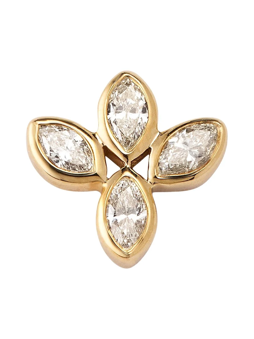 14K Yellow Gold Marquise Diamond Flower Stud Earring, Single