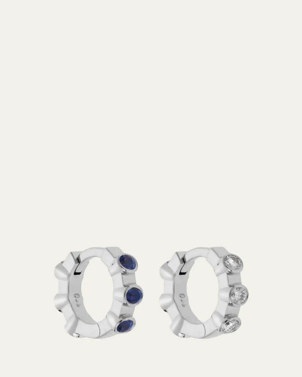 Ileana Makri 18K White Gold Midi Hoop Earrings with White Diamonds and Blue Sapphires | Thumbnail 2 Ileana Makri 18K White Gold Midi Hoop Earrings with White Diamonds and Blue Sapphires | Thumbnail 2
