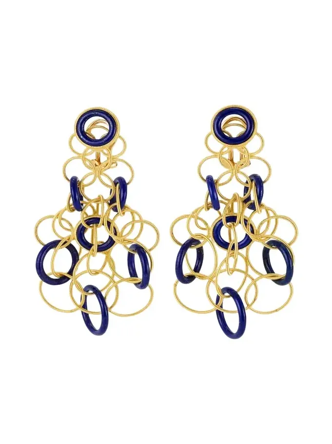 Hawaii Color 18K Yellow Gold Lapis Lazuli Earrings, 7cm