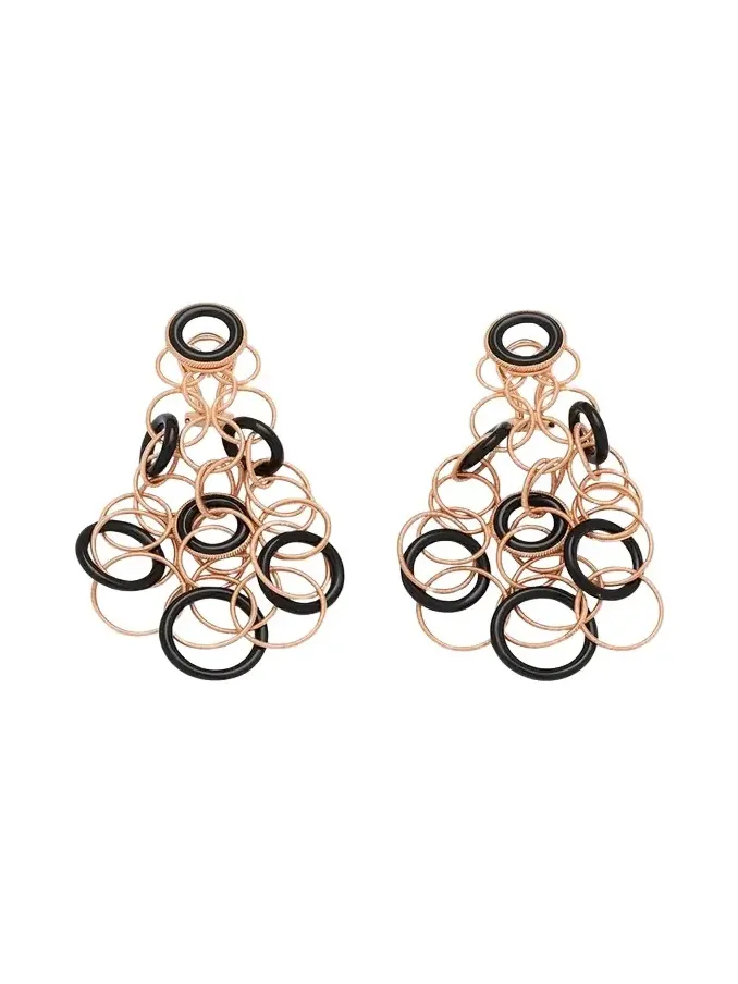 Hawaii 18K Rose Gold & Onyx Pendant Earrings, 7cm