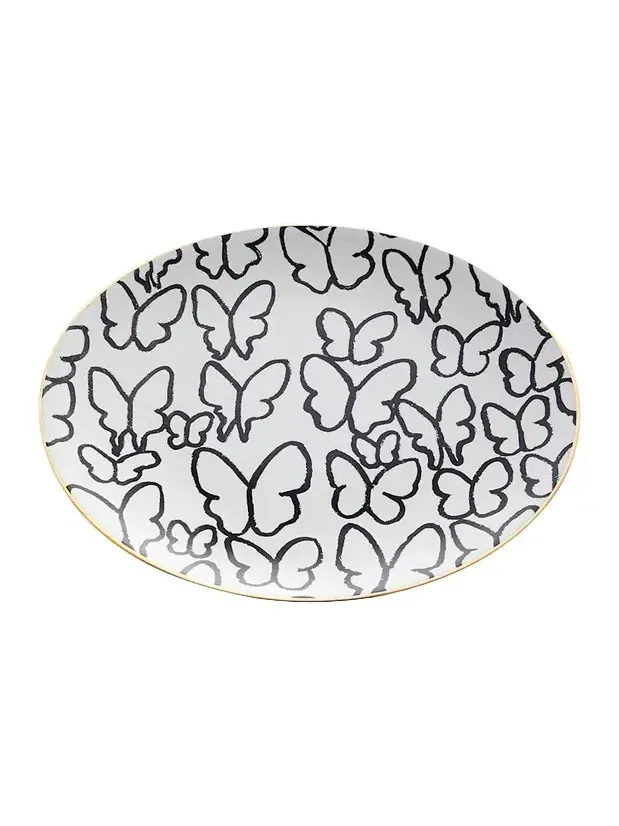 Hunt Slonem Butterfly Dinner Plate with Gold Rim - White