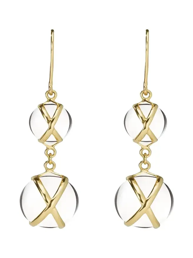 18k Gold Prisma Crystal Quartz Drop Earrings