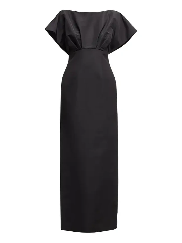 Silk Column Gown with Fan Bodice