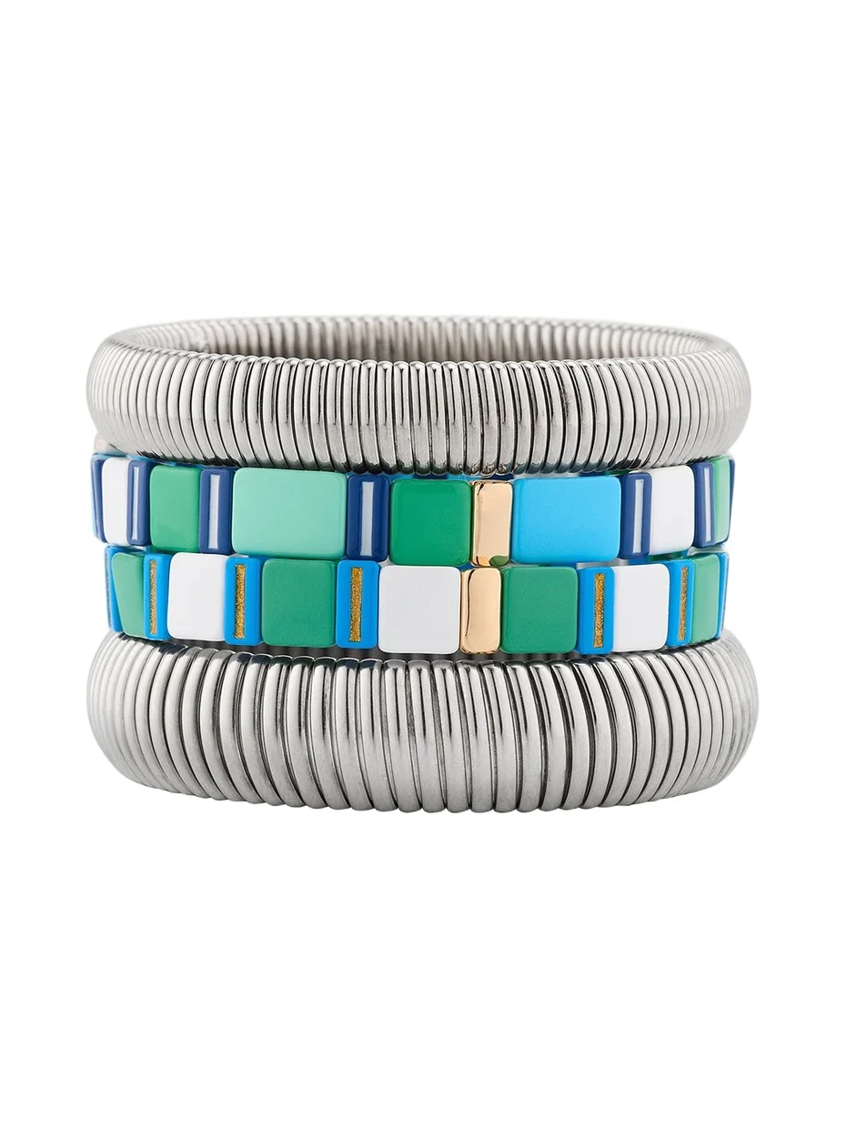 The Mykonos Stack Cobra Bracelets, Set of 4 The Mykonos Stack Cobra Bracelets, Set of 4