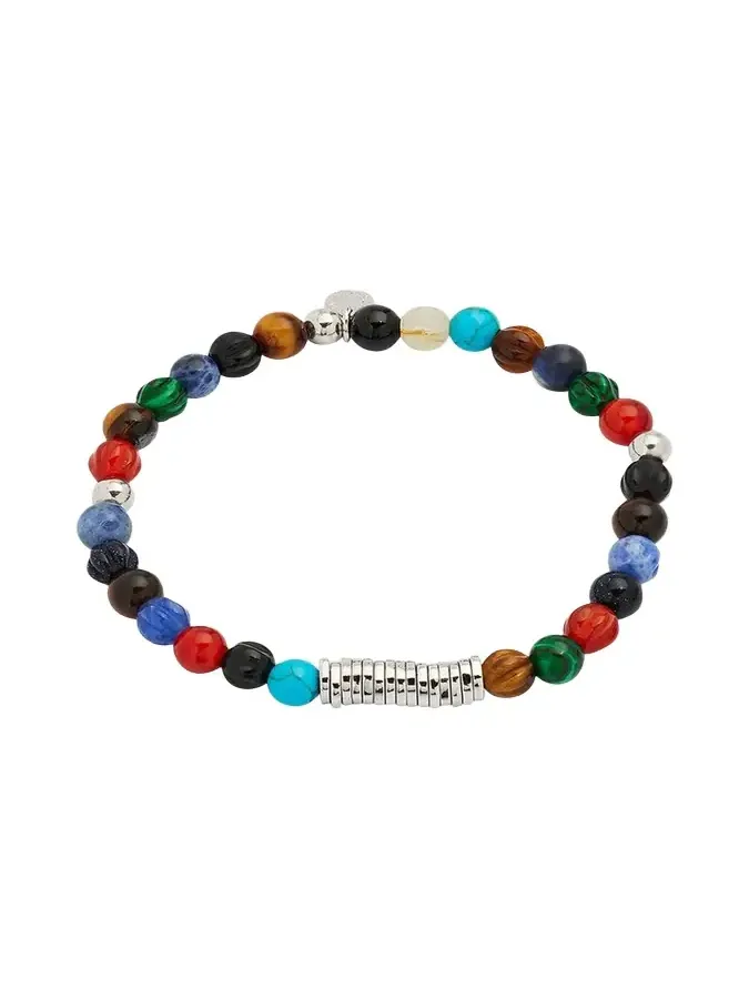 Men's Sterling Silver Discs Multicolor Stones Bracelet Men's Sterling Silver Discs Multicolor Stones Bracelet