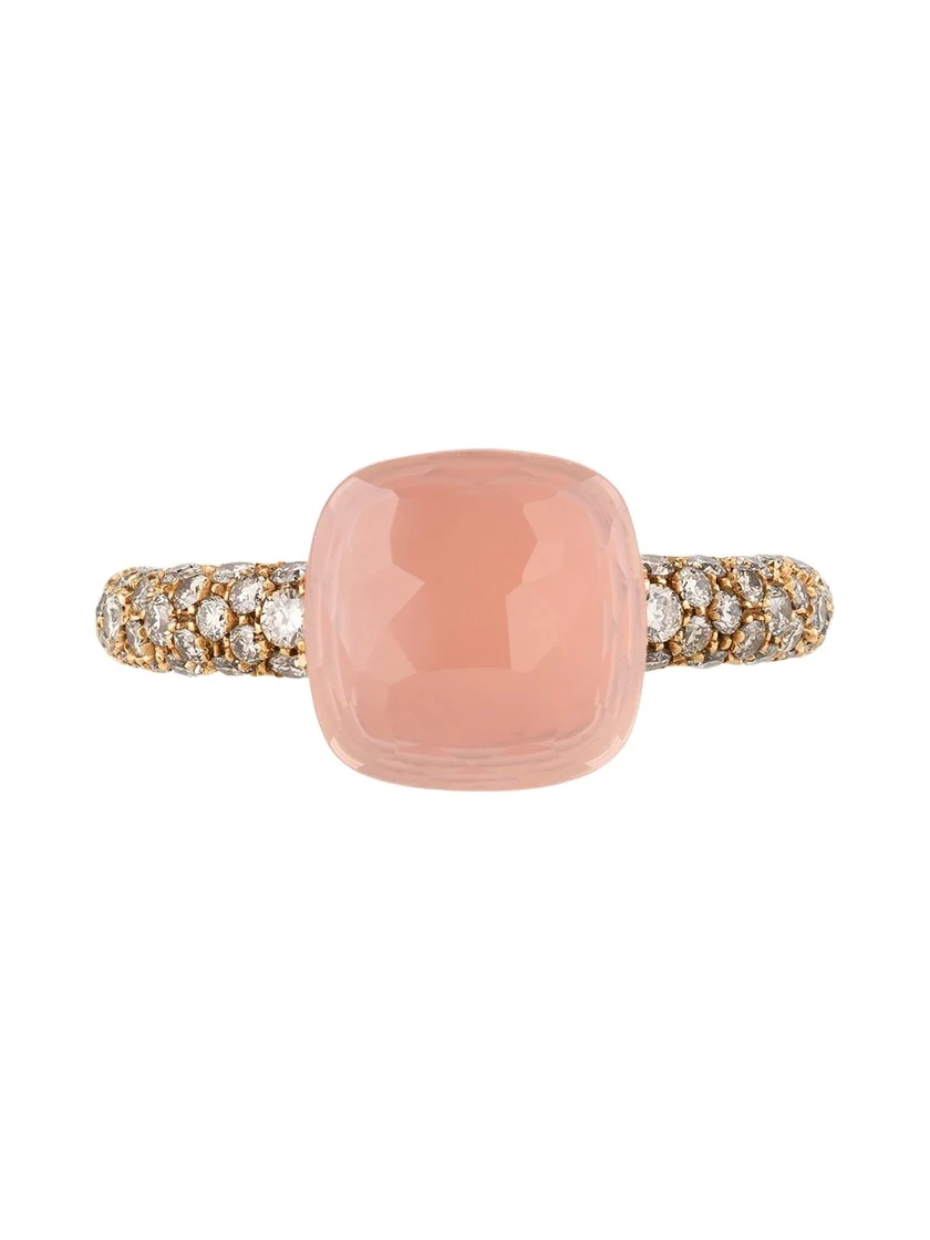 18K Gold Nudo Classic Rose Quartz Diamond Ring 18K Gold Nudo Classic Rose Quartz Diamond Ring