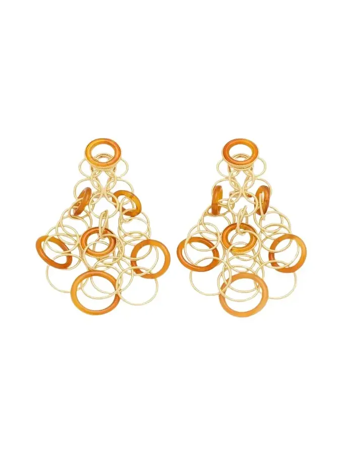 Hawaii 18K Gold & Carnelian Pendant Earrings, 7cm