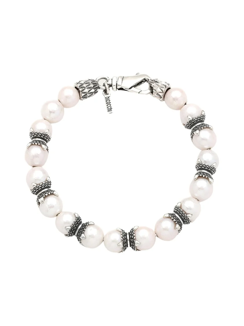 Men's Sterling Silver and Pearl Beaded Bracelet