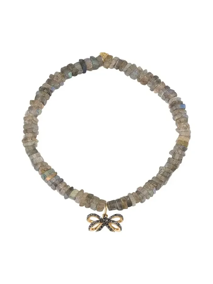 14K Pave and Labradorite Bracelet with Double Bow Charm 14K Pave and Labradorite Bracelet with Double Bow Charm
