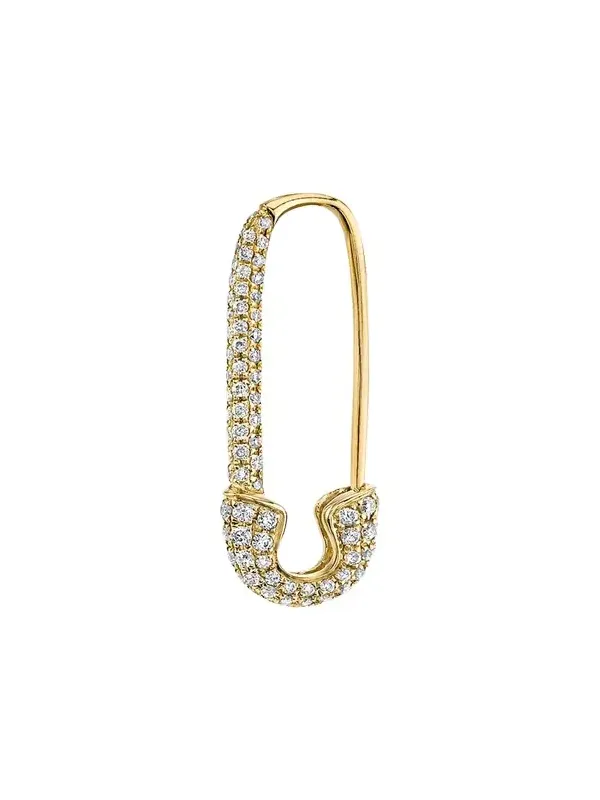 18k Yellow Gold Diamond Safety Pin Earring, Single