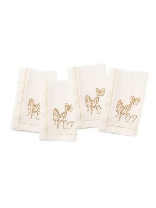 Hunt Slonem Painted Butterfly Embroidered Linen Dinner Napkin