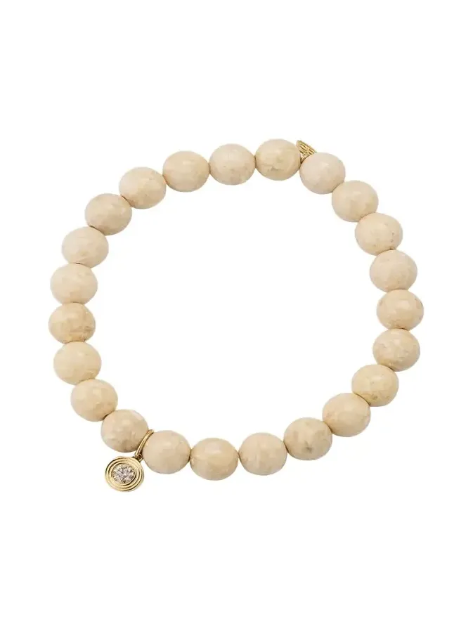 14k Cream Jasper and Fluted Brown Diamond Charm Bracelet 14k Cream Jasper and Fluted Brown Diamond Charm Bracelet